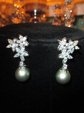 Pearl & CZ Drop Earrings/925